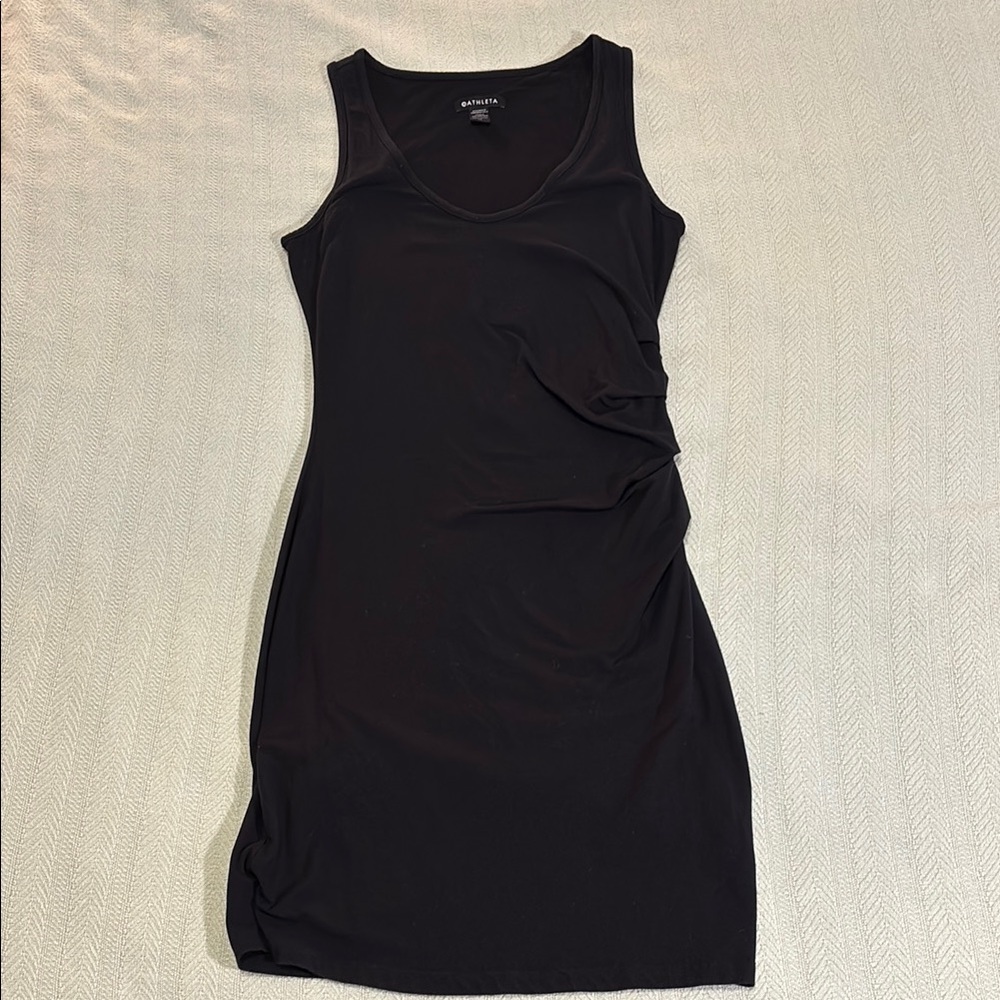 Athleta Black Sleeveless Scoop Neck Ruched Side Stretchy Dress